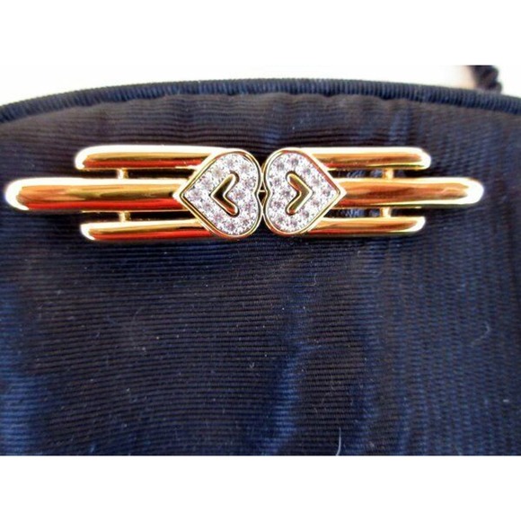 Monet Black Satin Evening Purse Crossbody Handbag Rope Strap Gold Pin - Picture 4 of 6